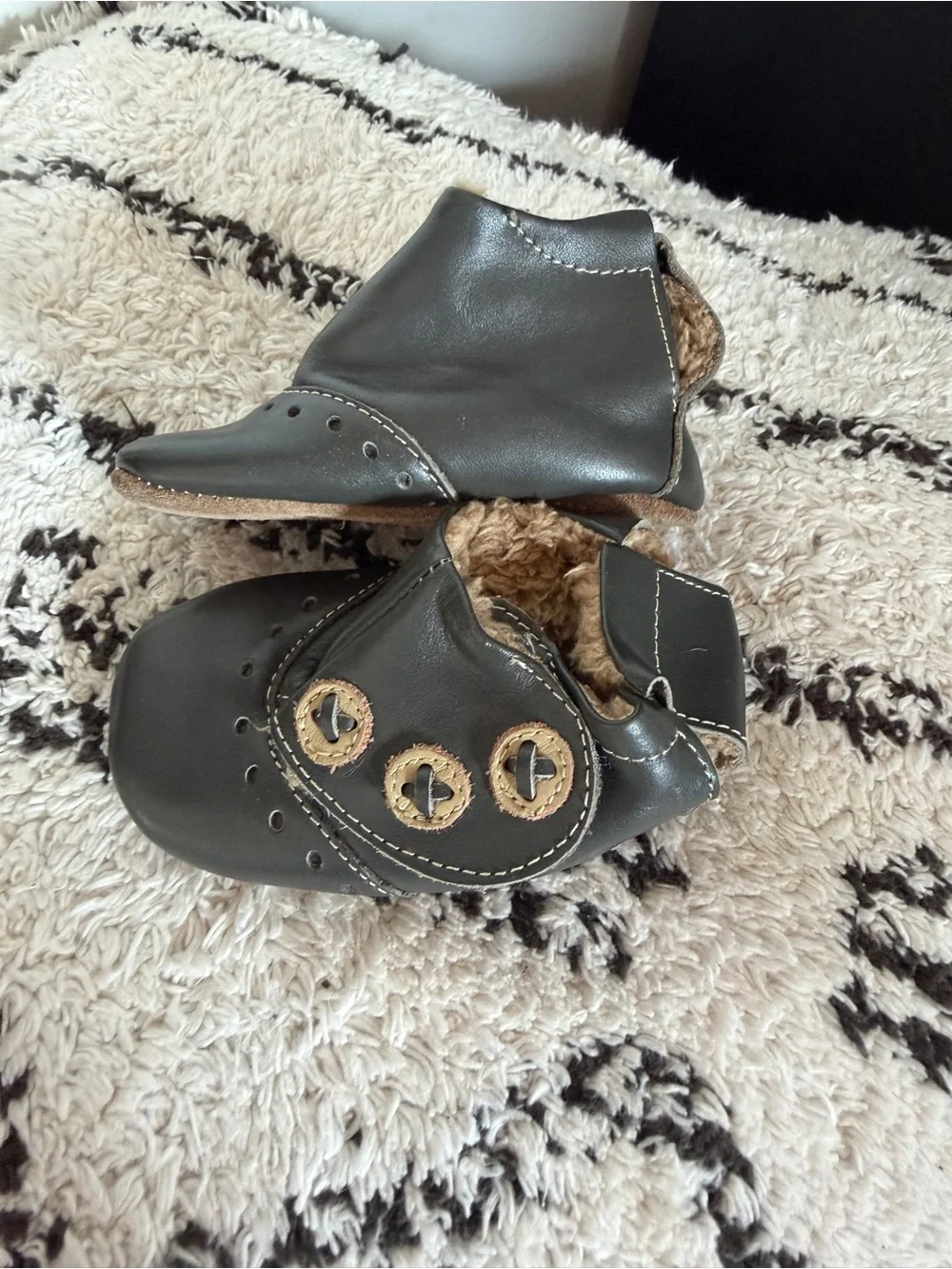 Livie & Luca Black Faux-Leather Baby Booties with Fur Trim
